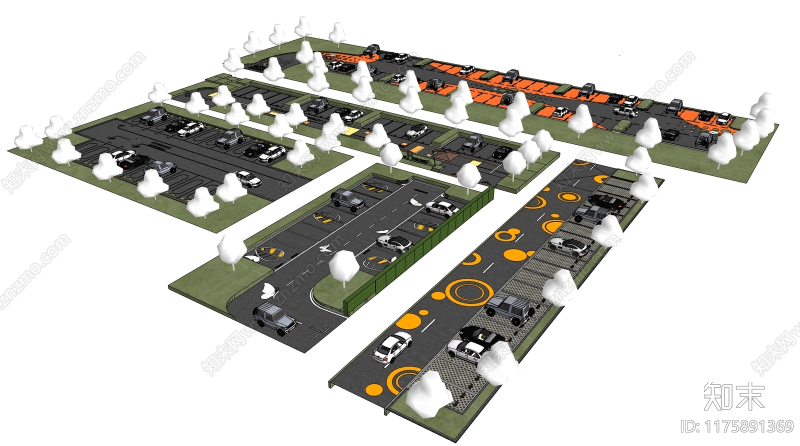 现代新中式停车场SU模型下载【ID:1175891369】