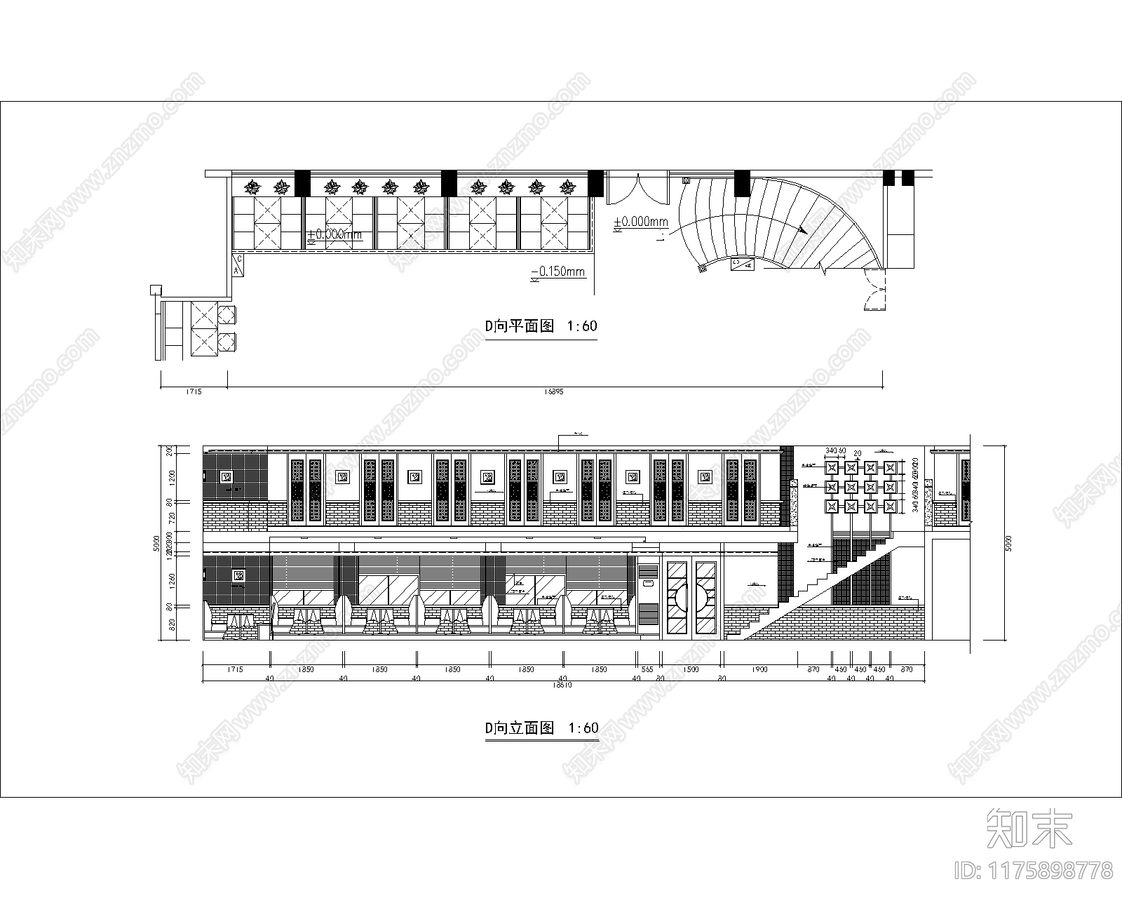 现代新中式中餐厅cad施工图下载【ID:1175898778】