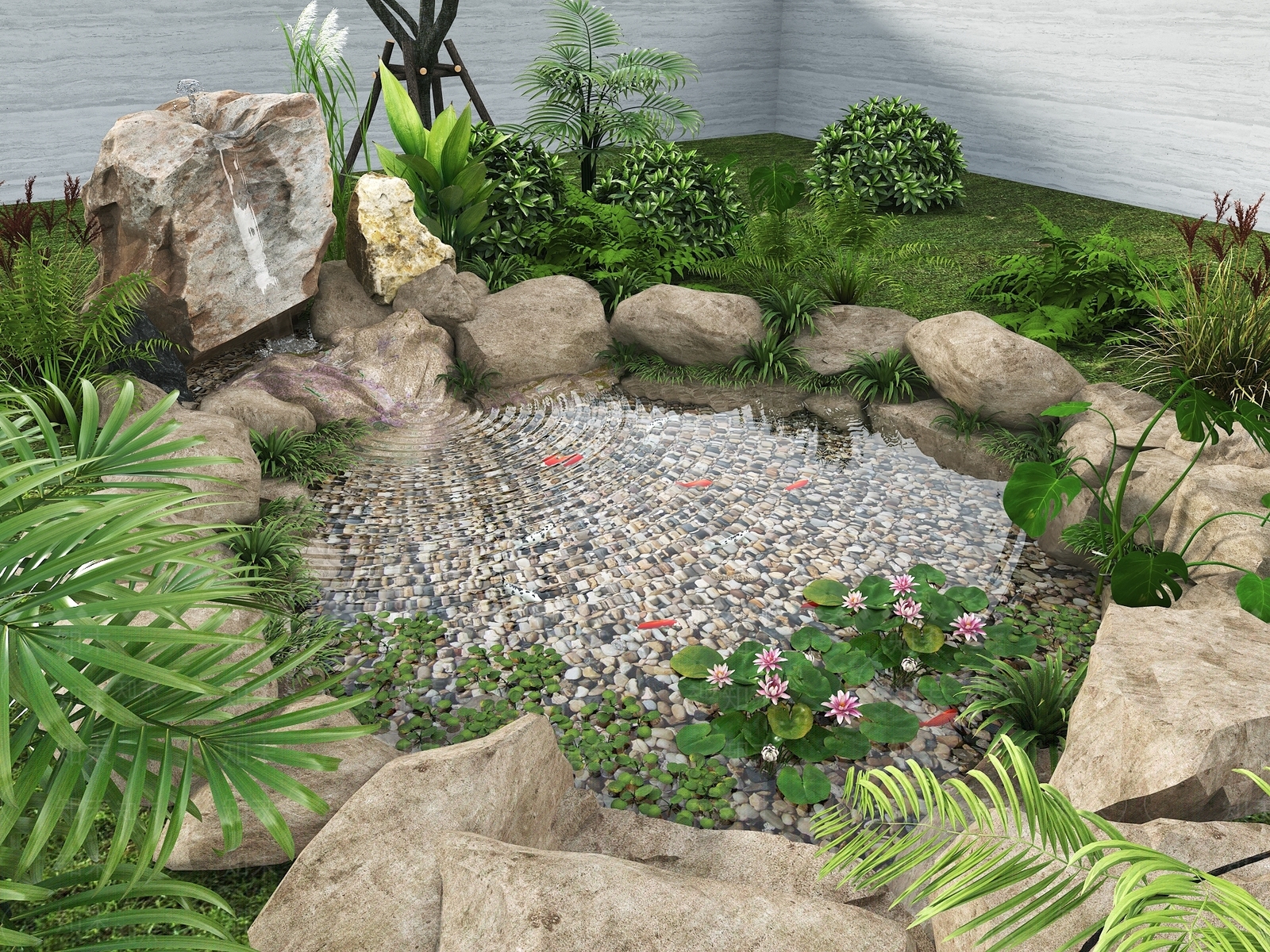 现代新中式水景SU模型下载【ID:1175919399】