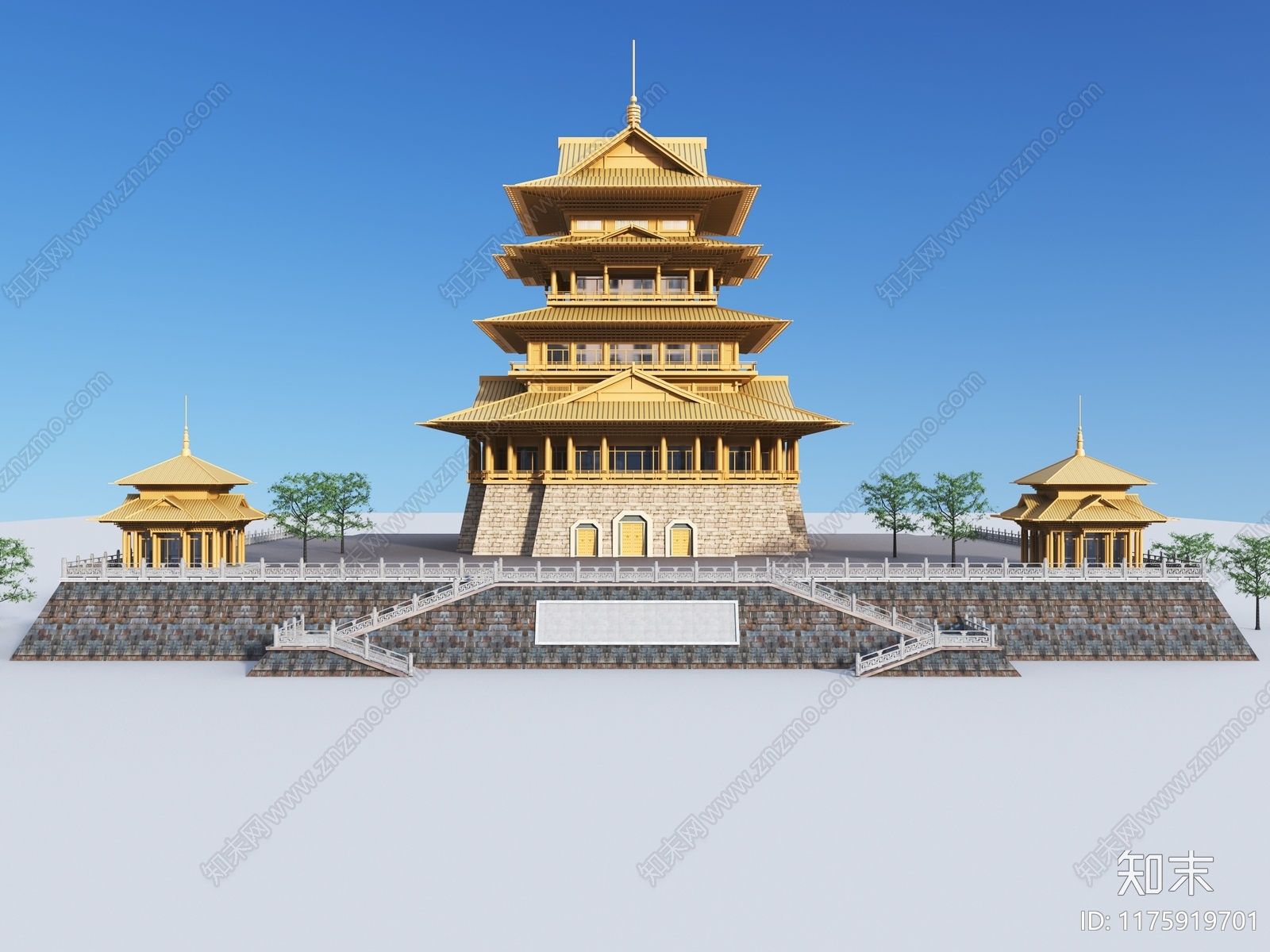 现代新中式古建3D模型下载【ID:1175919701】