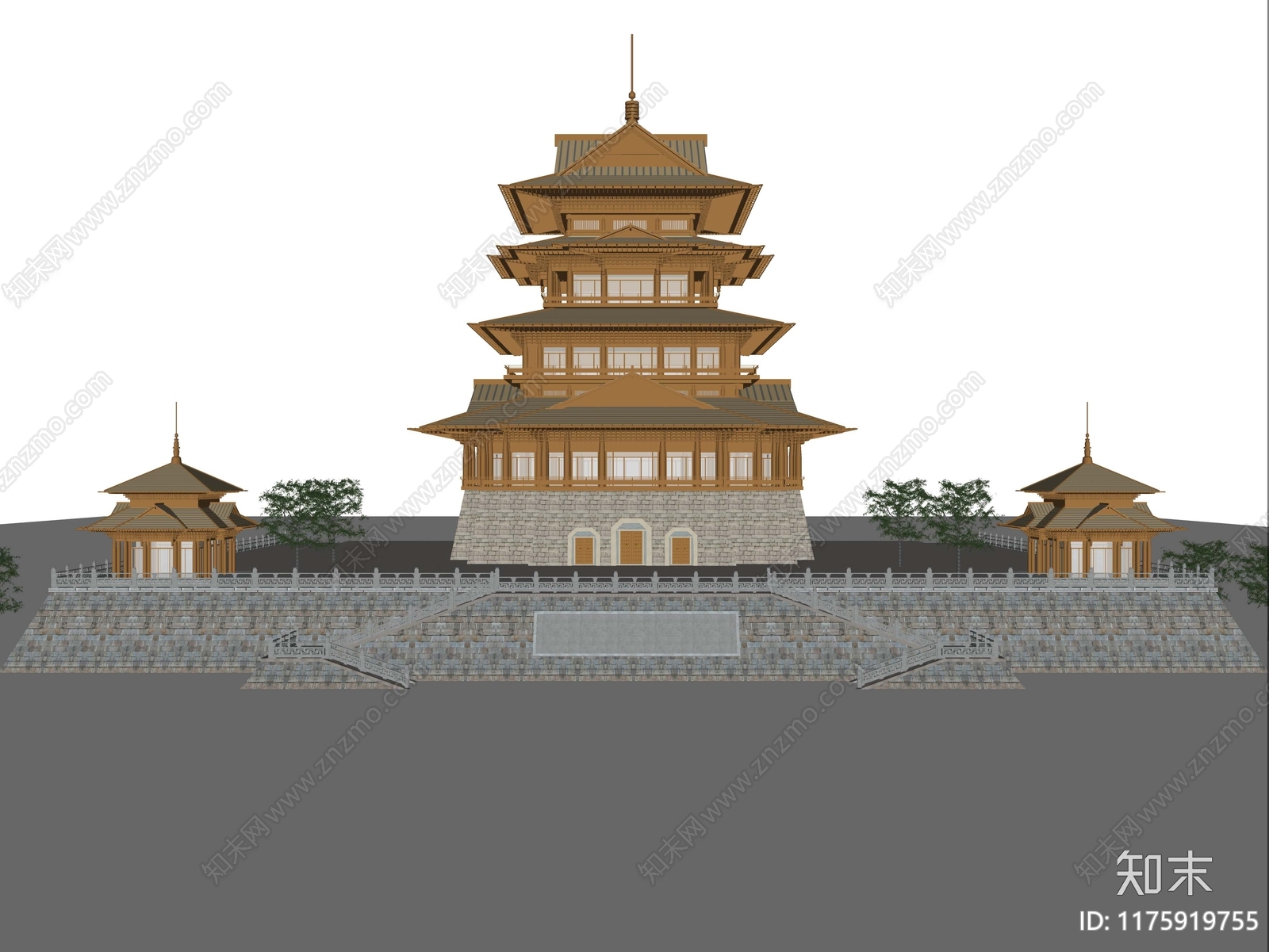 现代新中式古建筑SU模型下载【ID:1175919755】