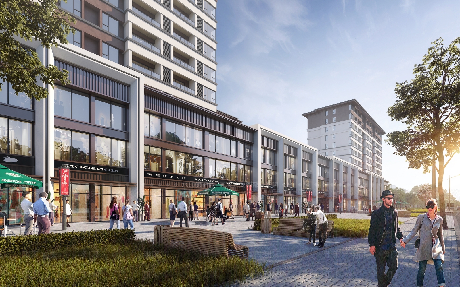 现代极简商业街3D模型下载【ID:1175925548】