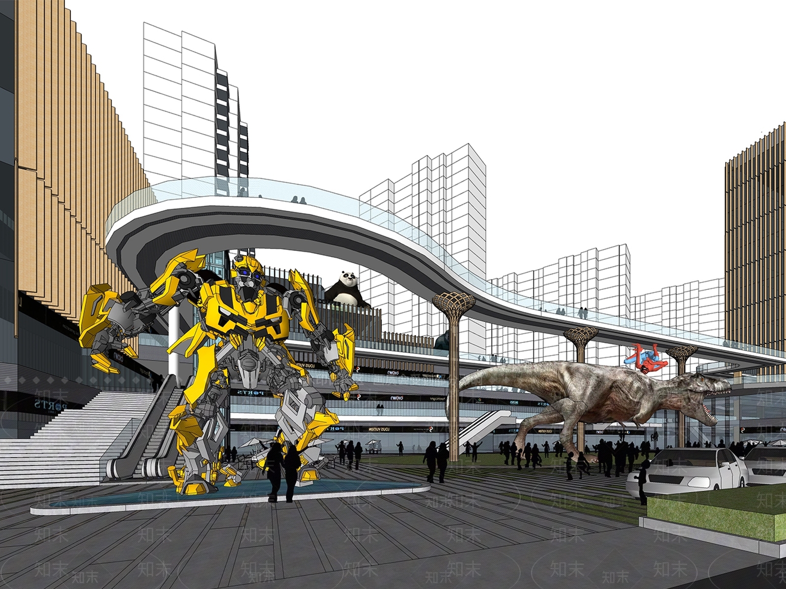 现代商场建筑SU模型下载【ID:1175947090】