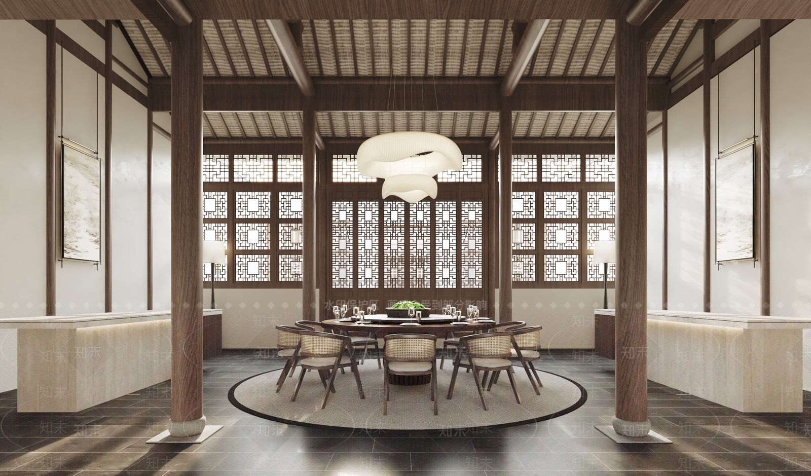 新中式家居餐厅3D模型下载【ID:1175949246】