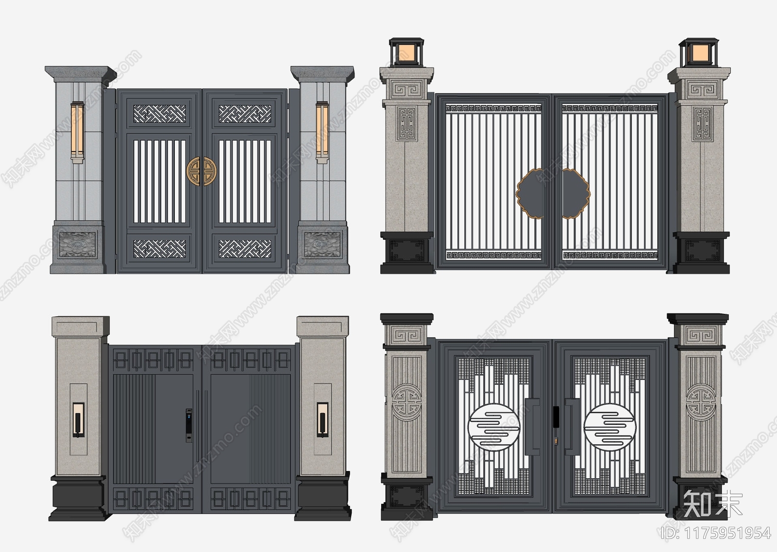 新中式入口大门SU模型下载【ID:1175951954】
