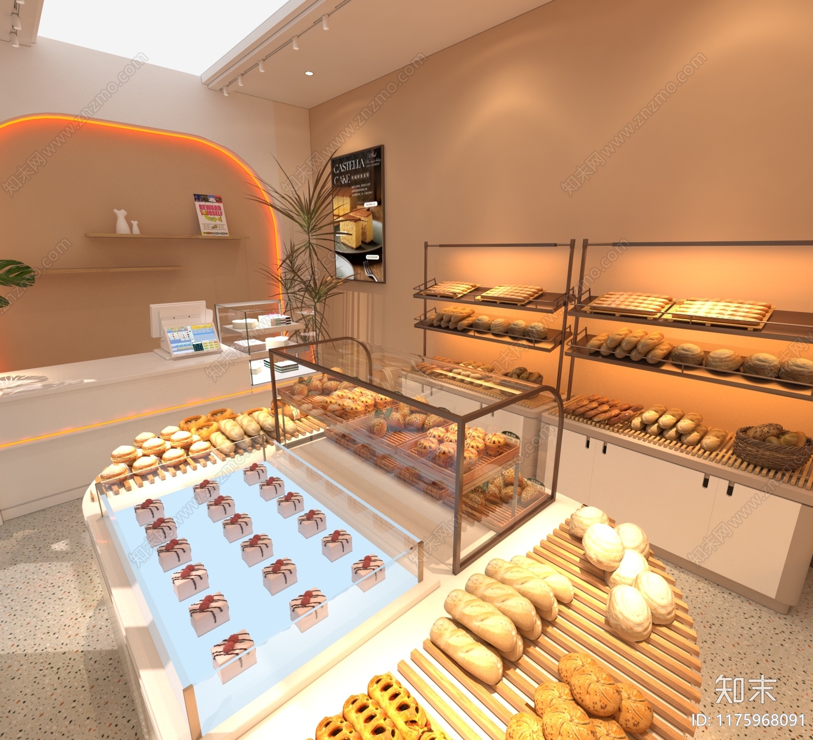 现代奶油甜品面包店3D模型下载【ID:1175968091】