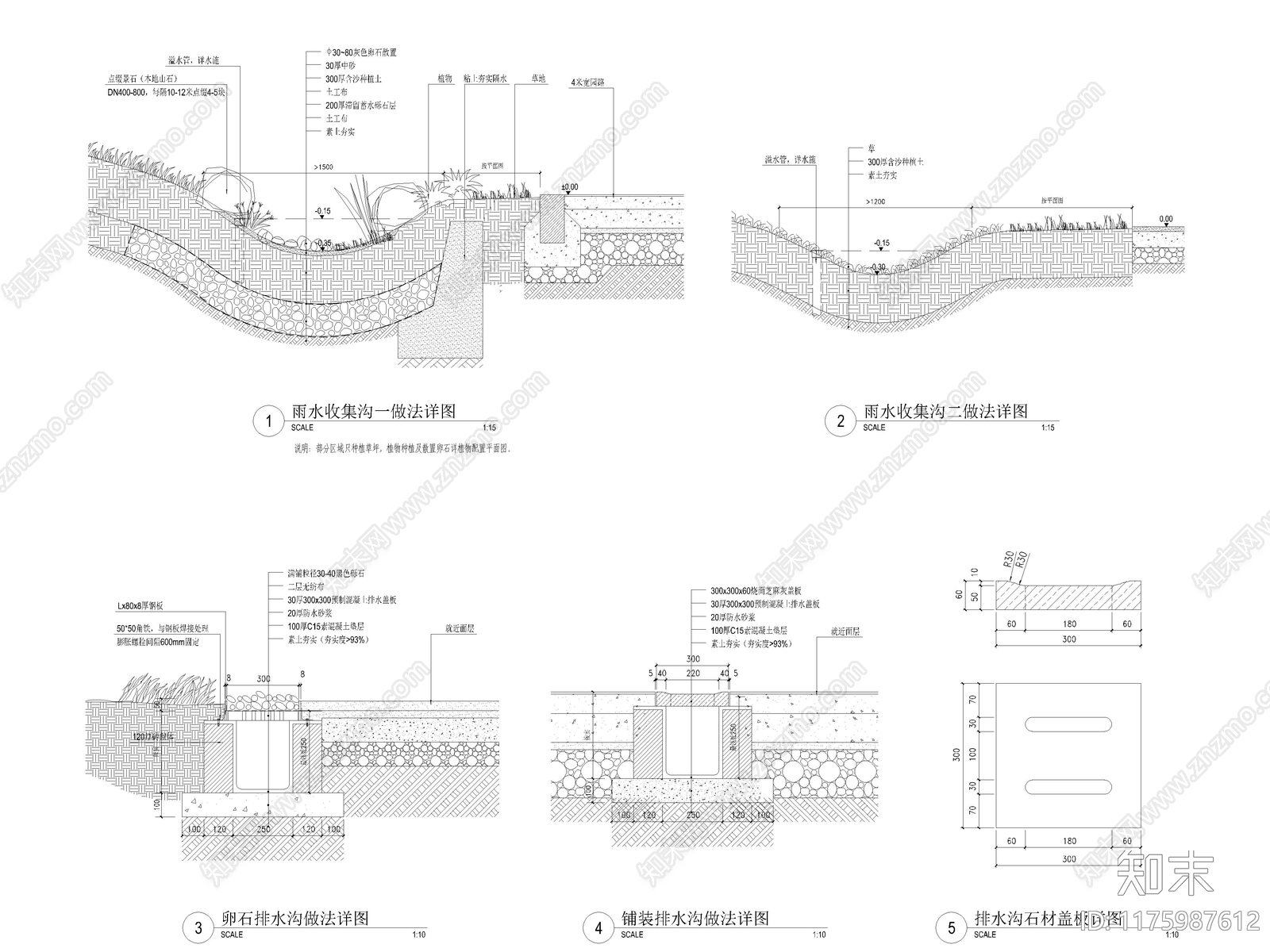 20套海绵城市雨水花园地面节点cad施工图下载【ID:1175987612】