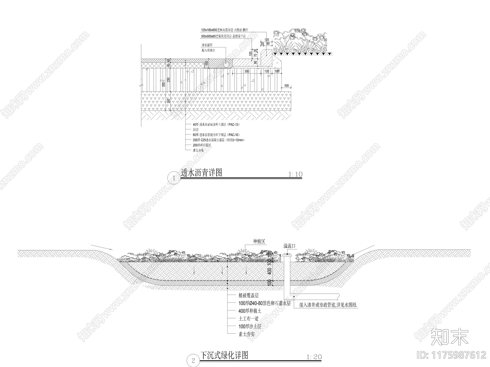 20套海绵城市雨水花园地面节点cad施工图下载【ID:1175987612】
