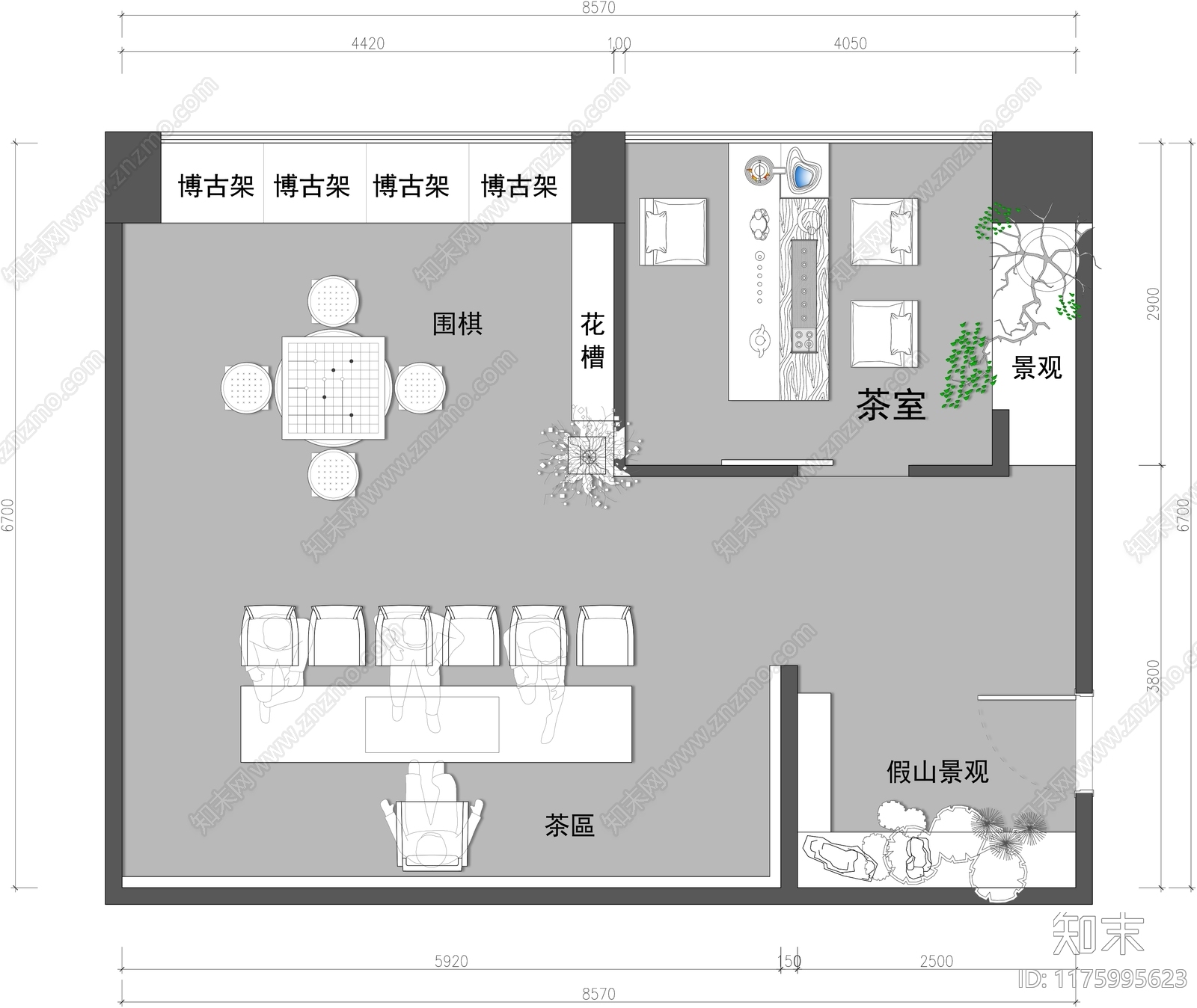 现代茶馆施工图下载【ID:1175995623】
