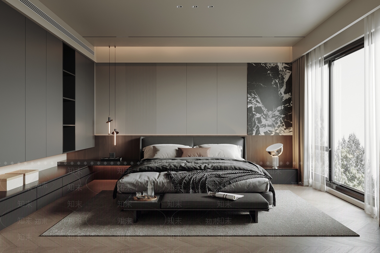 黑白灰卧室3D模型精品下载_3dmax模型_知末网