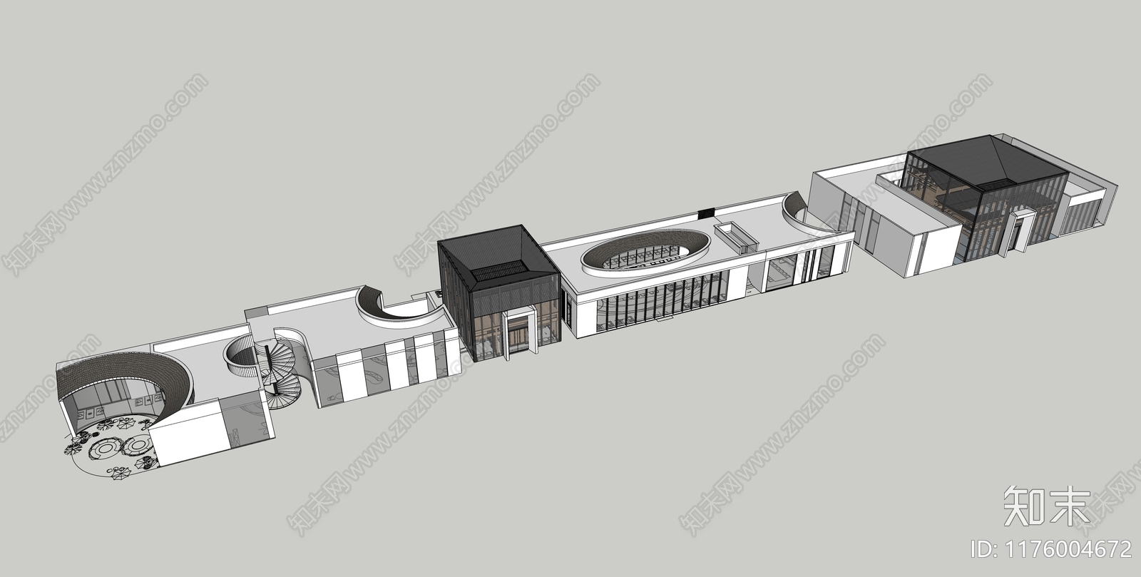 现代新中式展览馆建筑SU模型下载【ID:1176004672】