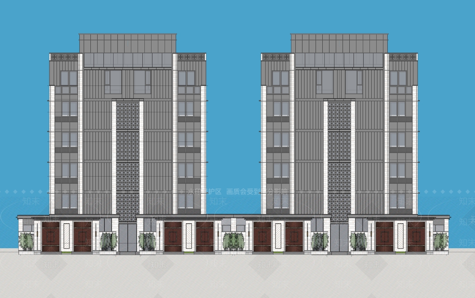 现代新中式多层住宅SU模型下载【ID:1176006632】