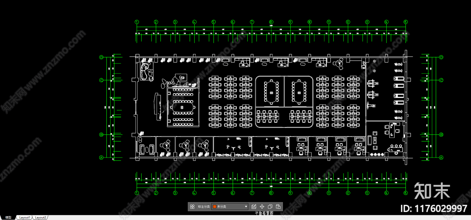 现代简约整体办公空间cad施工图下载【ID:1176029997】