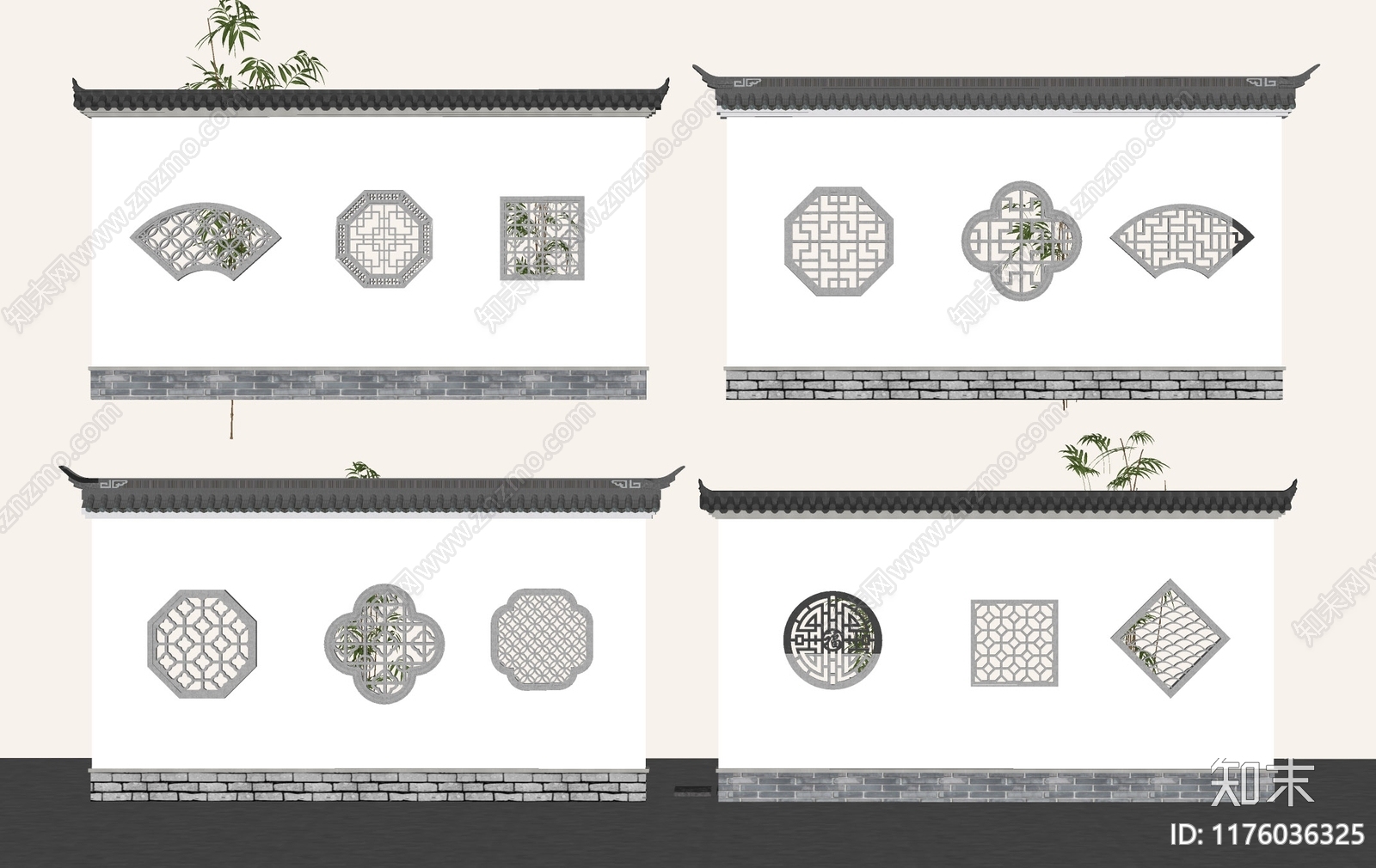 新中式景墙SU模型下载【ID:1176036325】