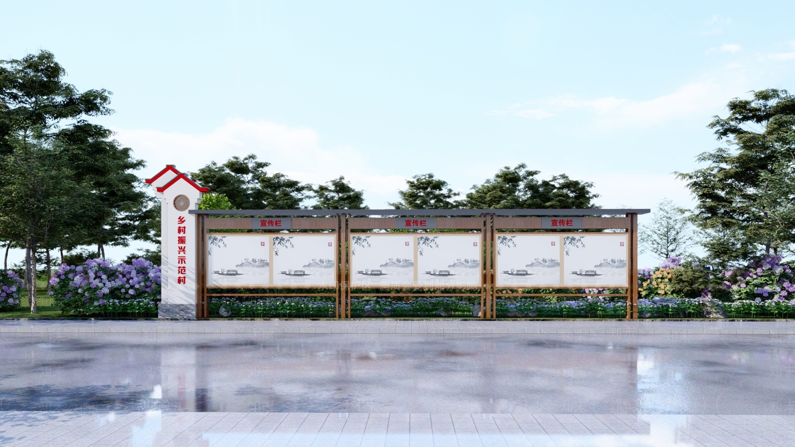 现代新中式宣传栏SU模型下载【ID:1176043720】