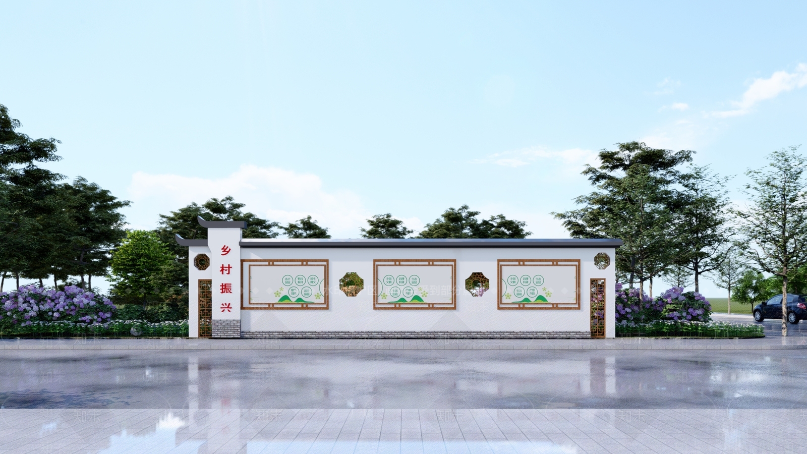 现代新中式宣传栏SU模型下载【ID:1176045723】