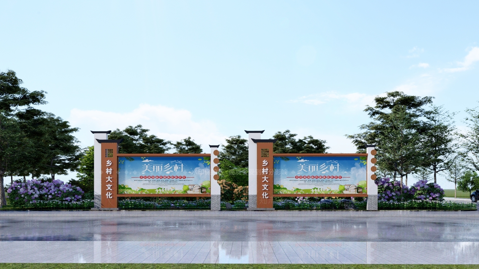 现代新中式宣传栏SU模型下载【ID:1176046252】