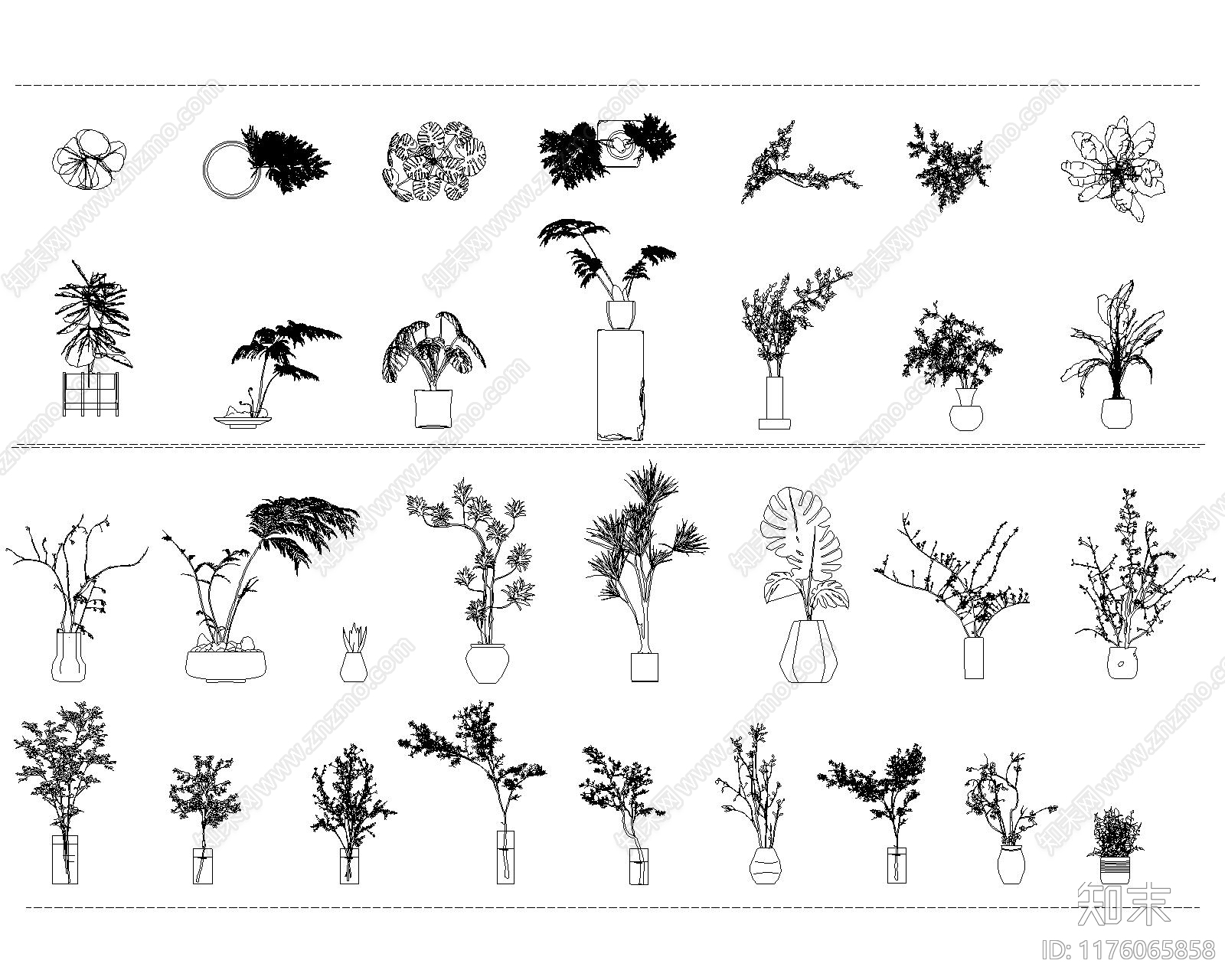 现代奶油综合植物图库cad施工图下载【ID:1176065858】