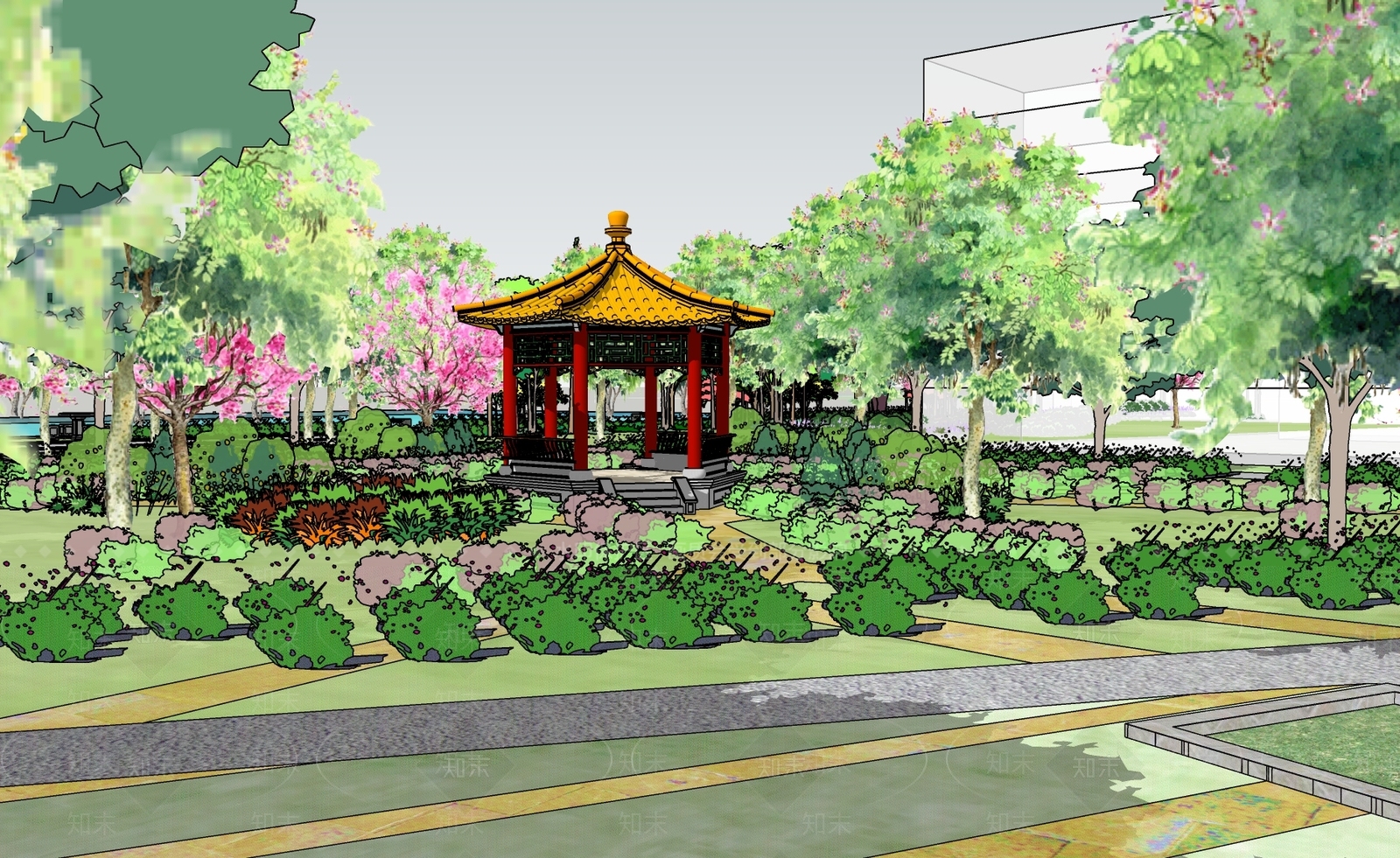 现代校园景观SU模型下载【ID:1176076007】