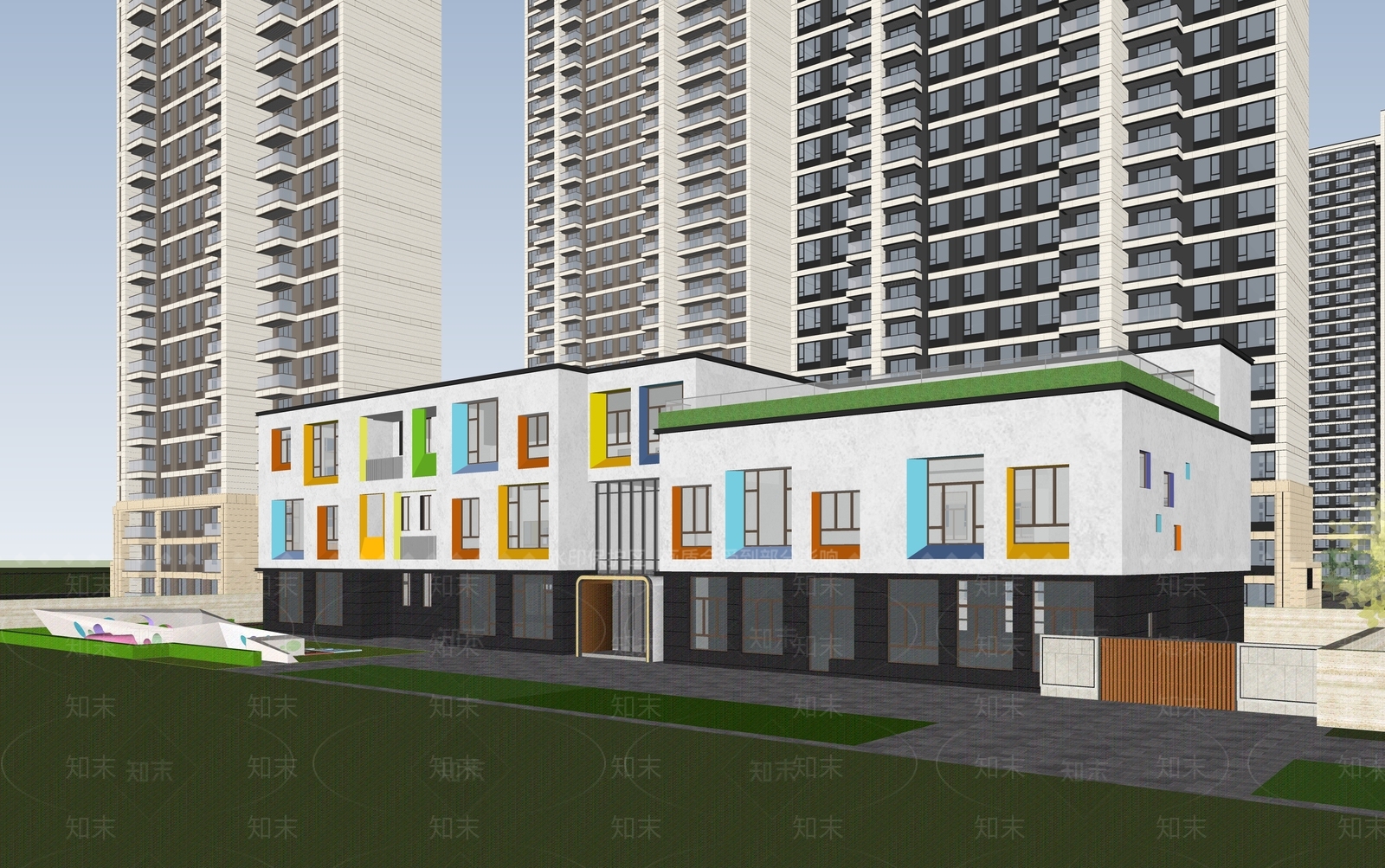 现代新中式小区建筑SU模型下载【ID:1176079712】