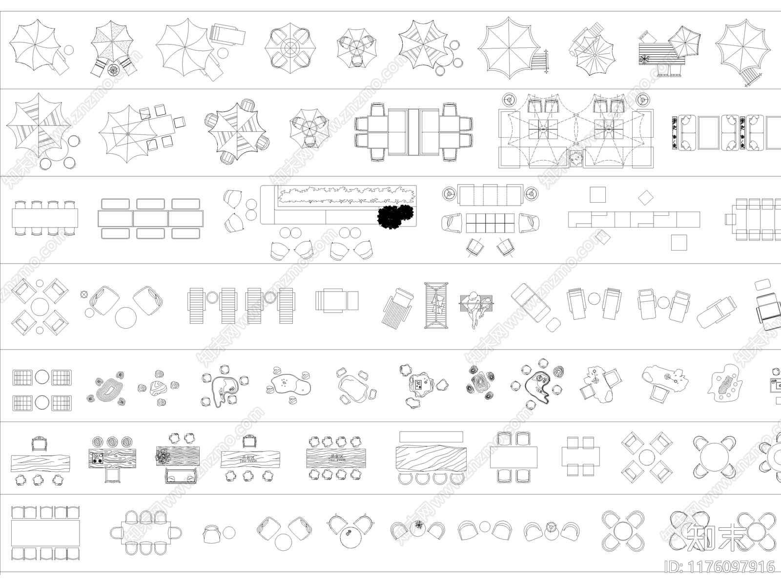 2024年最新超全户外庭院休闲桌椅CAD图库施工图下载【ID:1176097916】