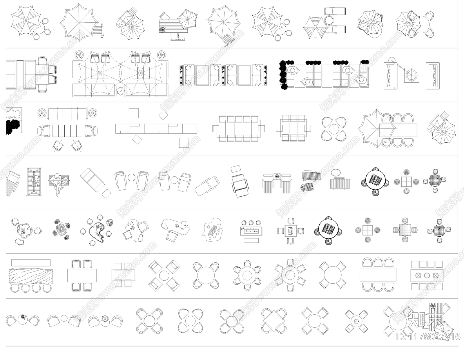 2024年最新超全户外庭院休闲桌椅CAD图库施工图下载【ID:1176097916】