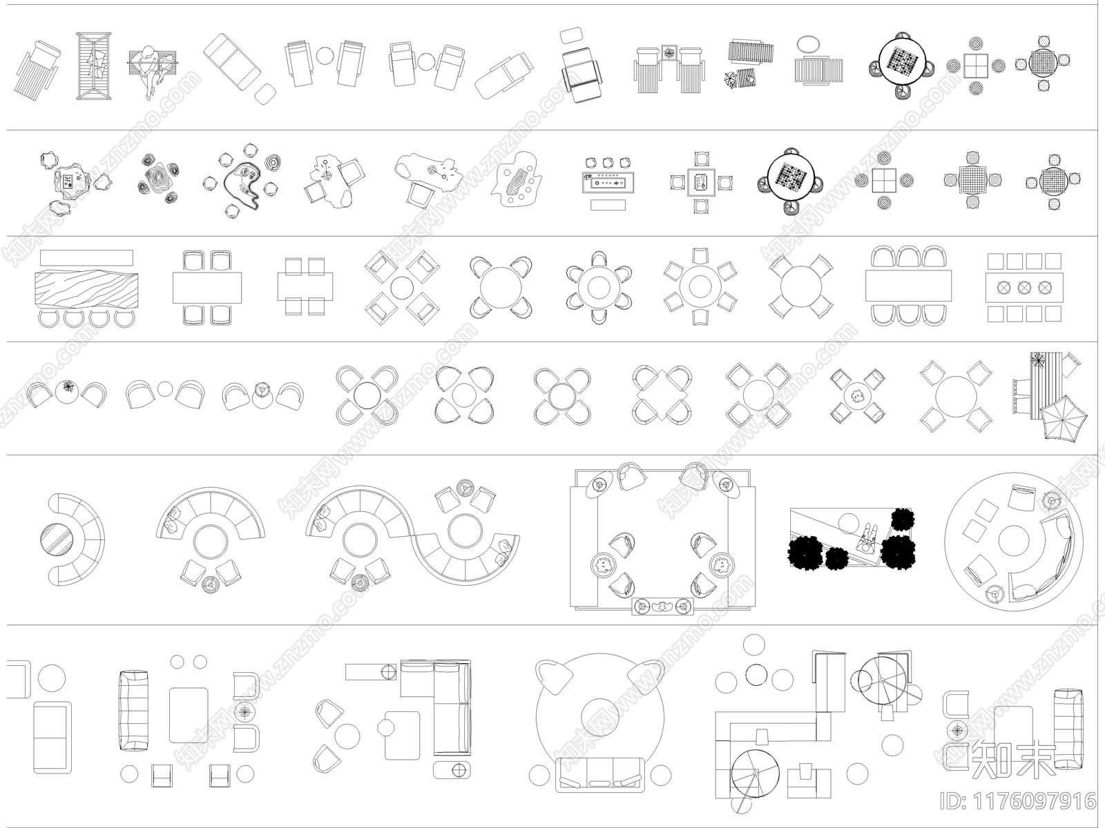 2024年最新超全户外庭院休闲桌椅CAD图库施工图下载【ID:1176097916】