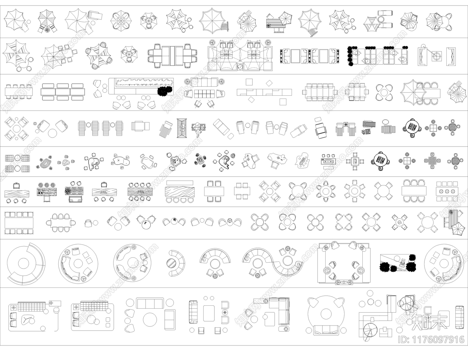 2024年最新超全户外庭院休闲桌椅CAD图库施工图下载【ID:1176097916】