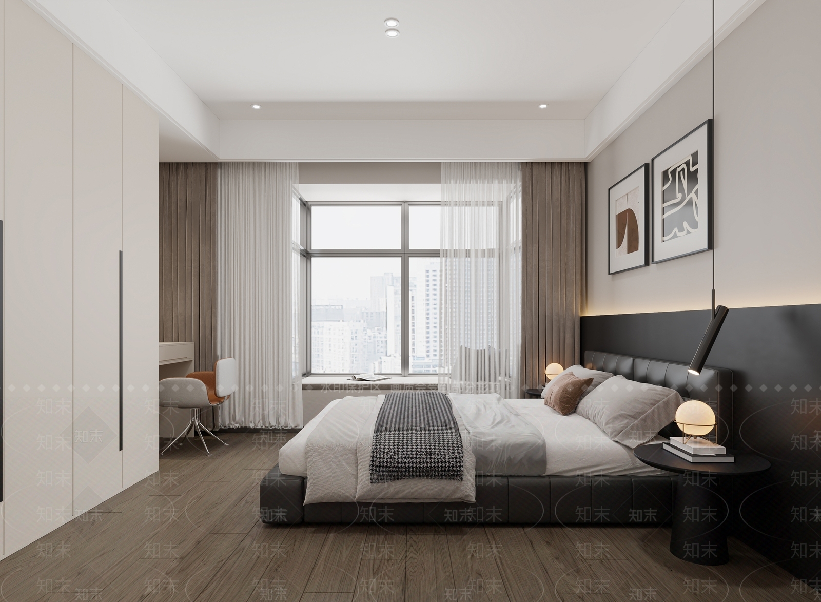 黑色皮质双人床双人床3D模型下载【ID:1227458009】