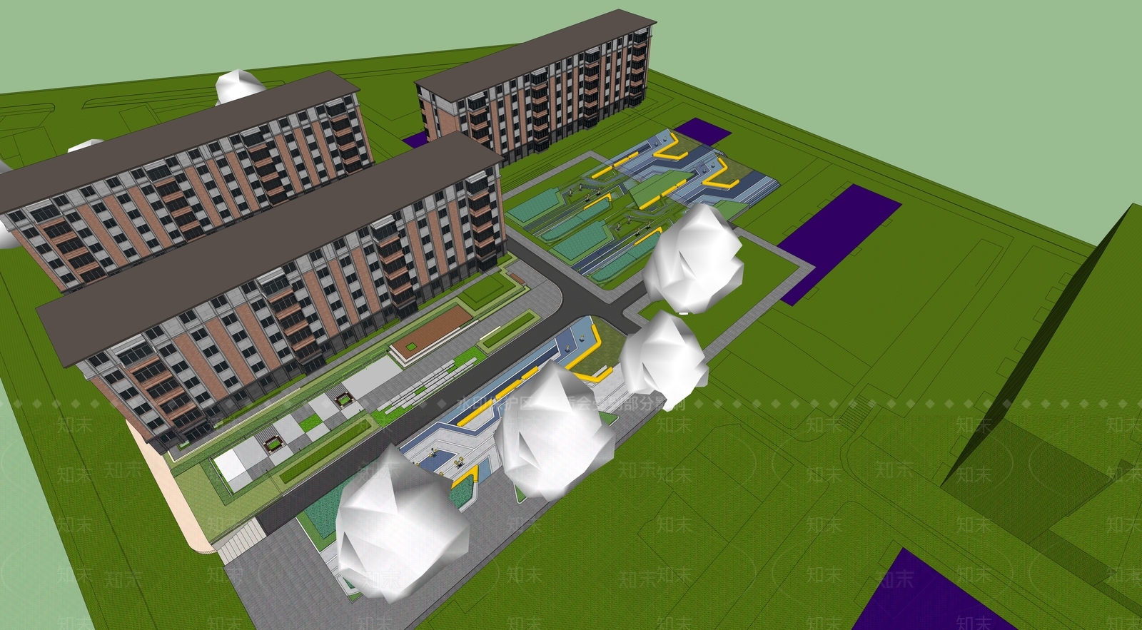 现代小区建筑SU模型下载【ID:1176109847】