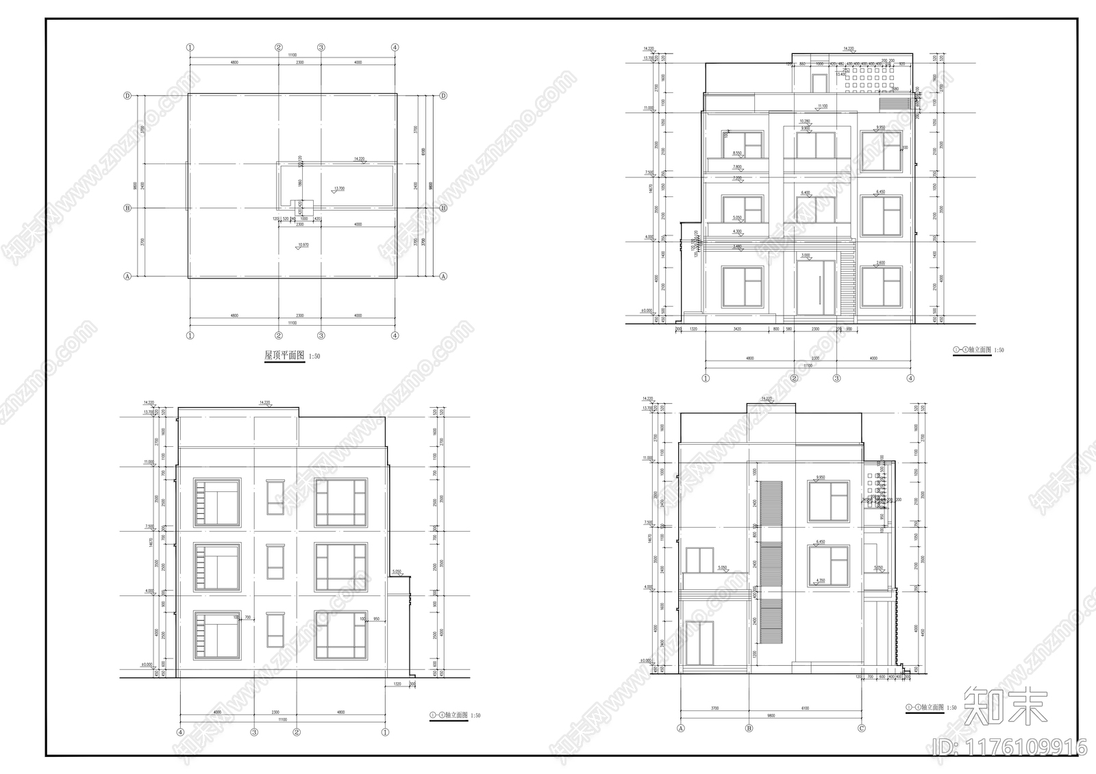 现代别墅建筑cad施工图下载【ID:1176109916】