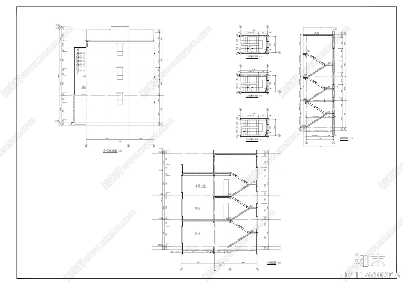 现代别墅建筑cad施工图下载【ID:1176109916】