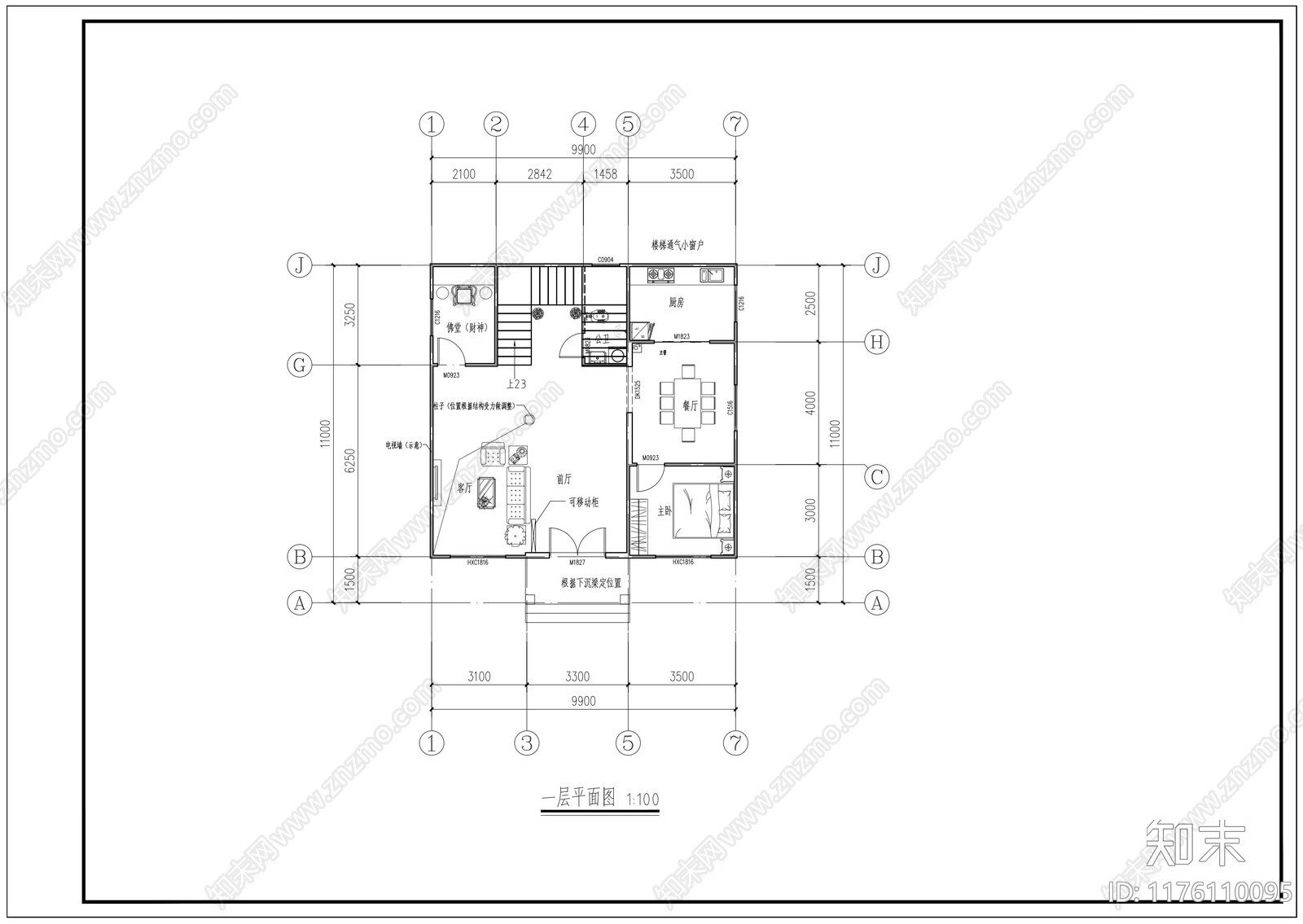 欧式别墅建筑cad施工图下载【ID:1176110095】