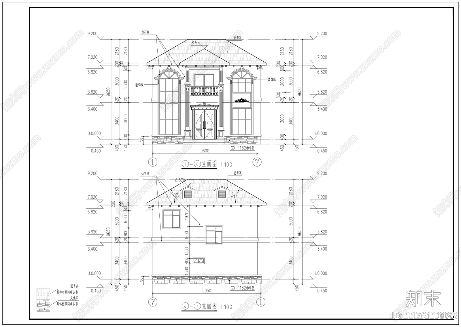 欧式别墅建筑cad施工图下载【ID:1176110095】