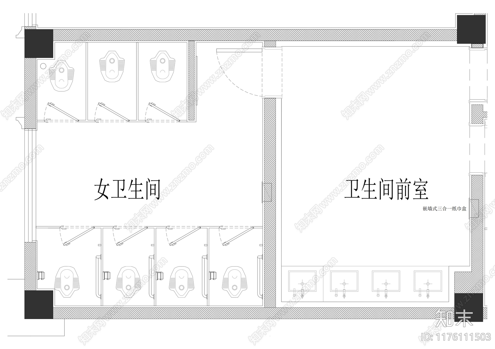 现代公共卫生间施工图下载【ID:1176111503】