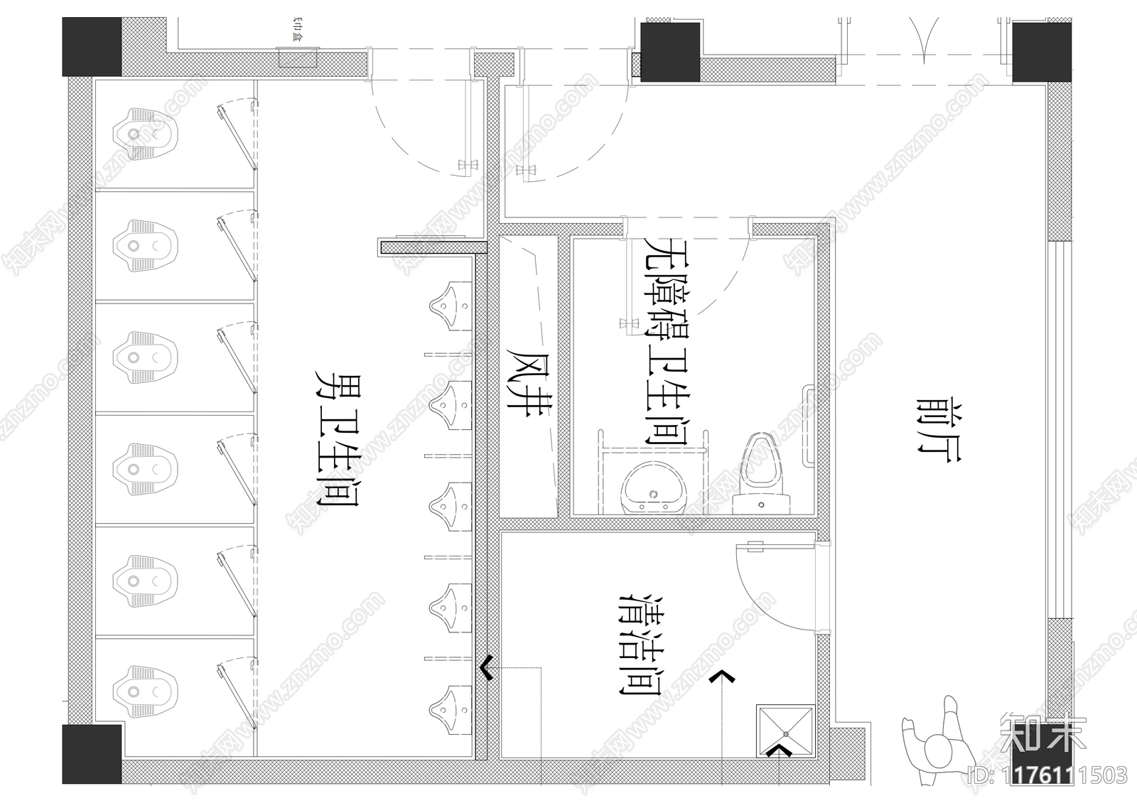 现代公共卫生间施工图下载【ID:1176111503】