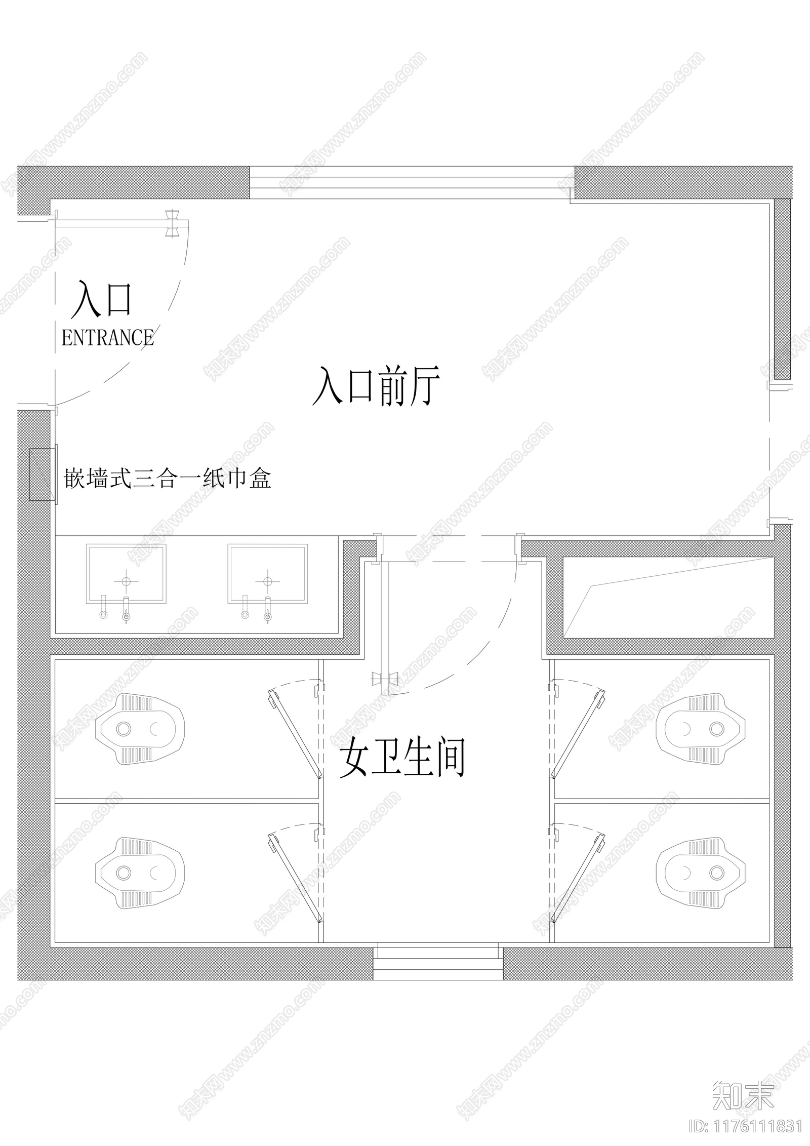 现代公共卫生间cad施工图下载【ID:1176111831】