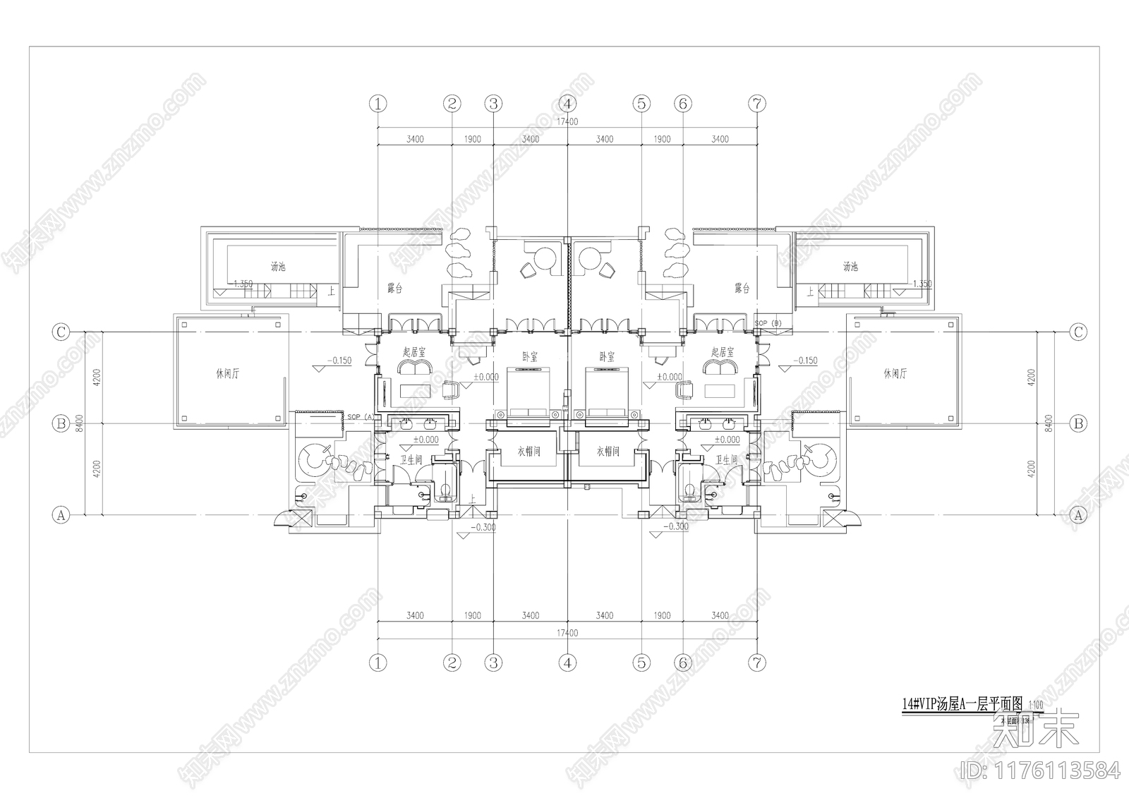 中式现代民宿建筑施工图下载【ID:1176113584】