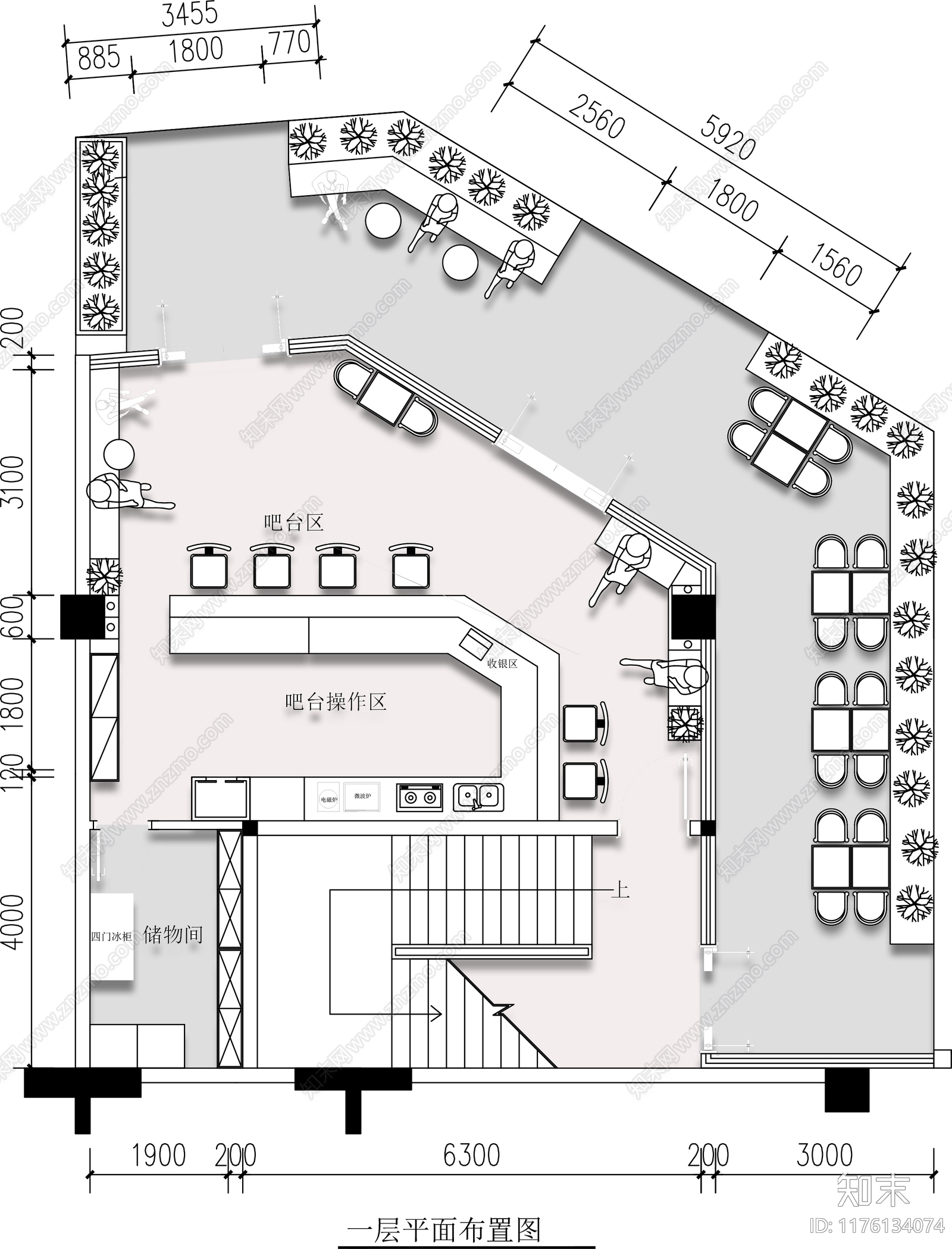 奶油奶茶店施工图下载【ID:1176134074】