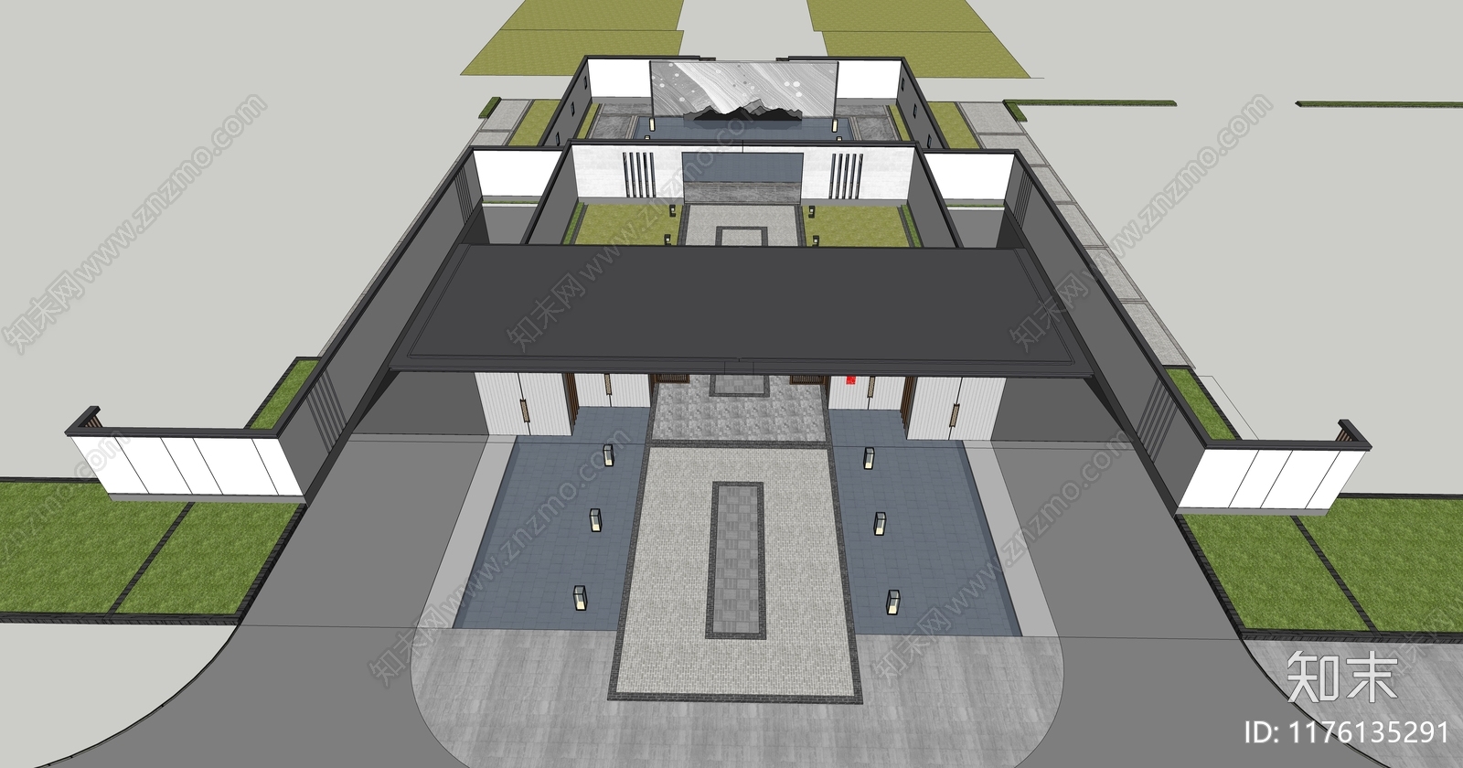 新中式入口大门SU模型下载【ID:1176135291】