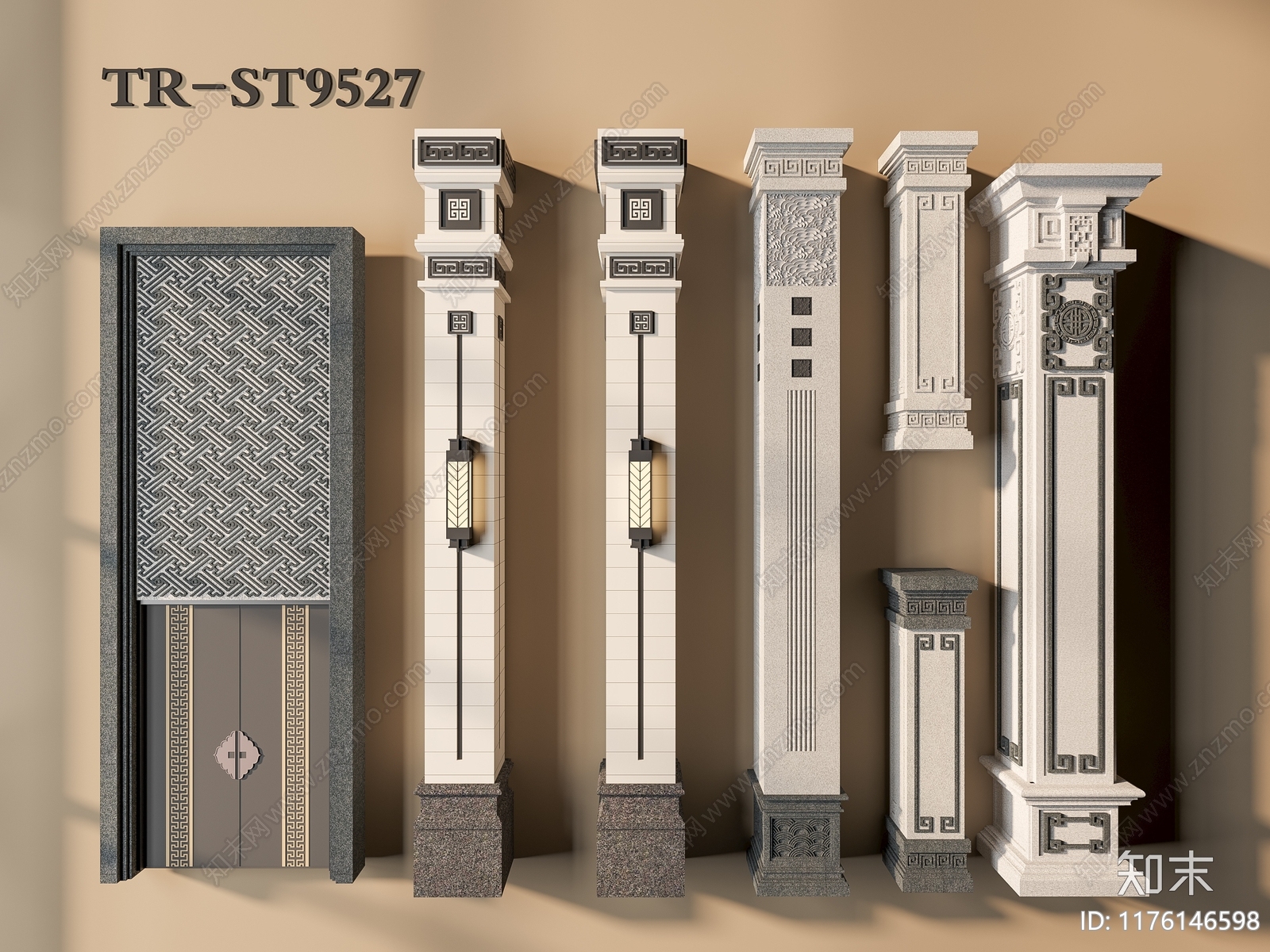 中式柱子3D模型下载【ID:1176146598】