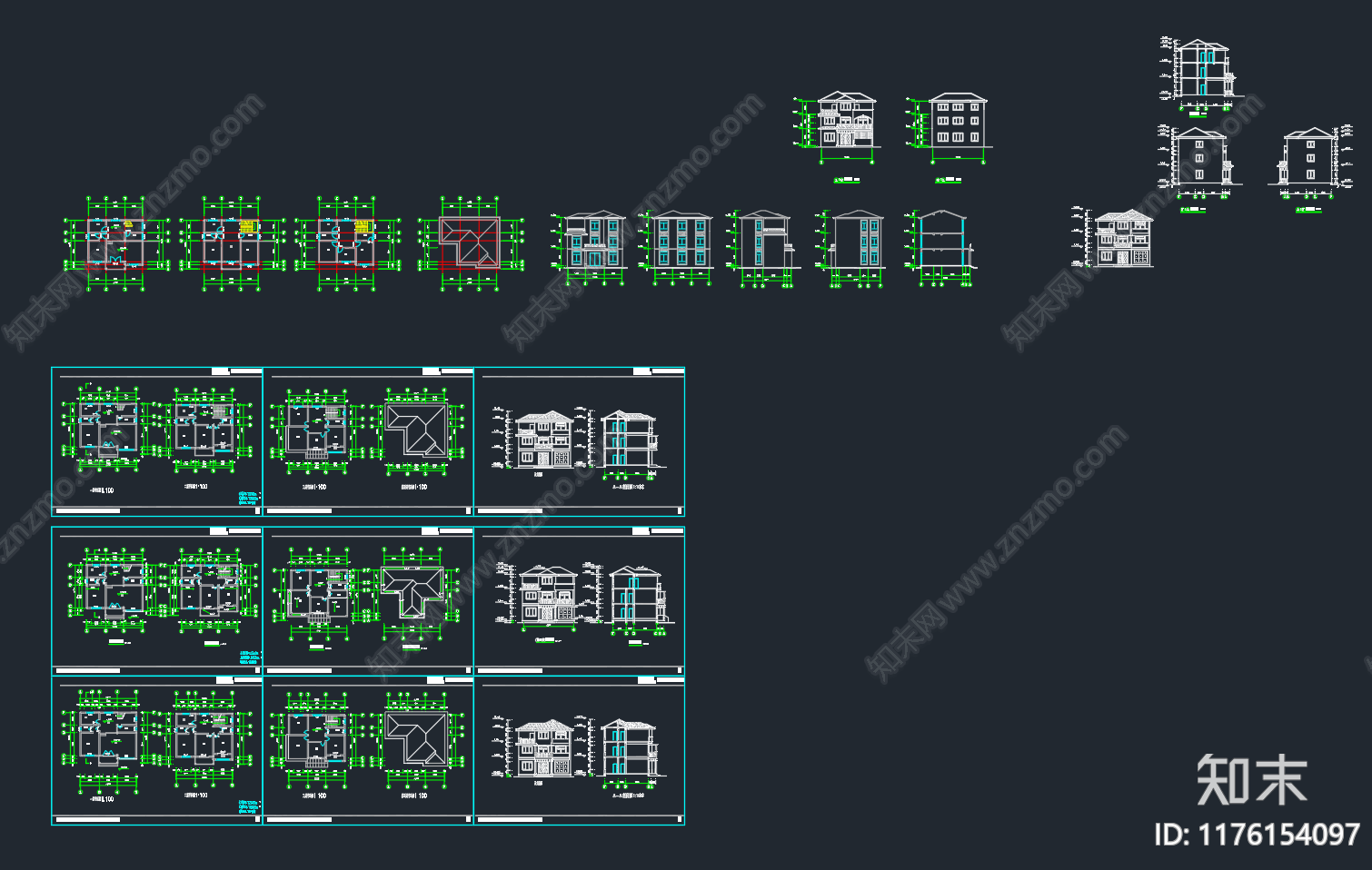 现代欧式别墅建筑施工图下载【ID:1176154097】