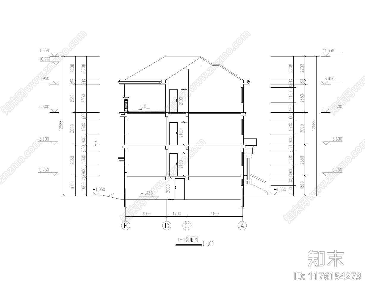 欧式别墅建筑cad施工图下载【ID:1176154273】