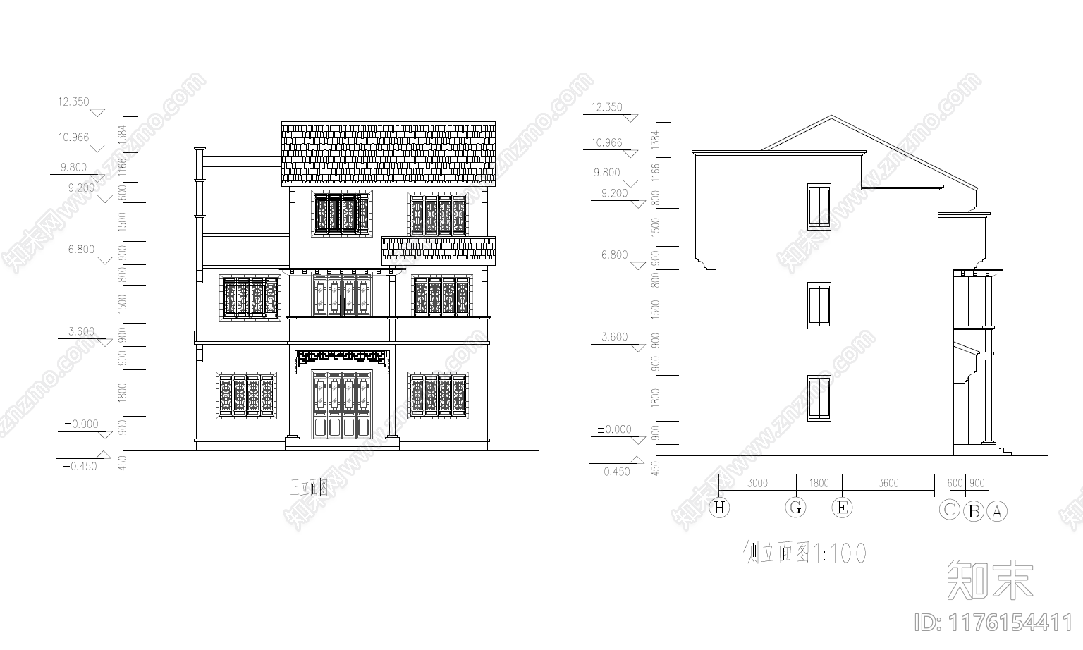 中式别墅建筑施工图下载【ID:1176154411】