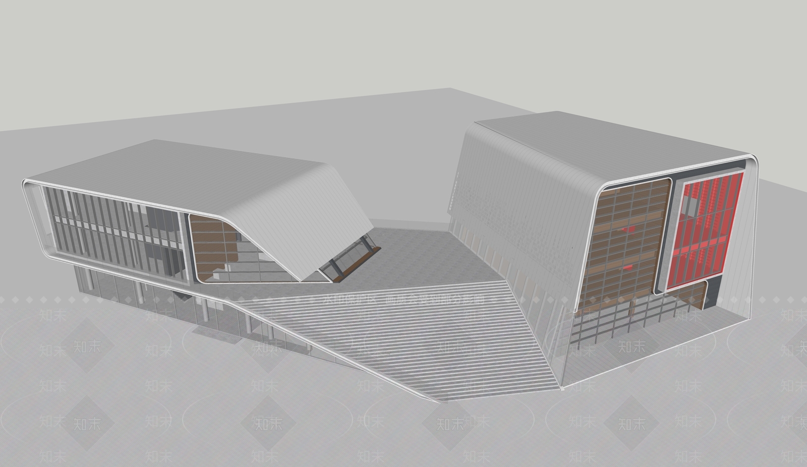 现代图书馆建筑SU模型下载【ID:1176162108】