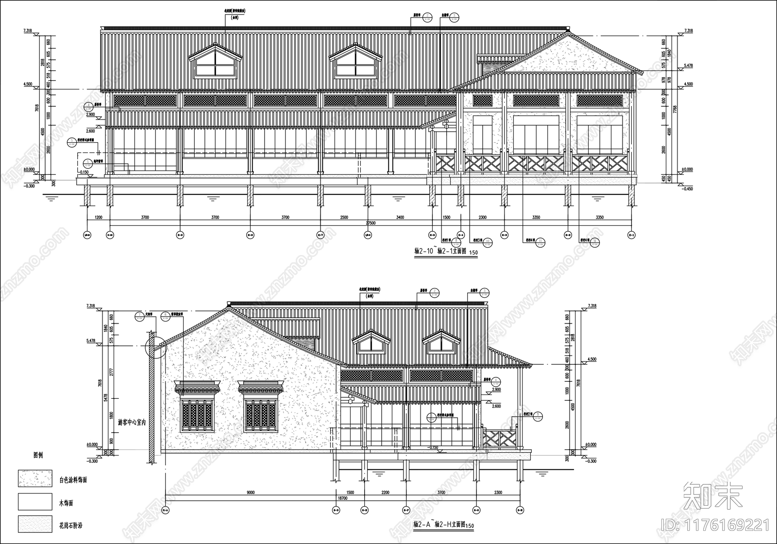 中式民宿建筑cad施工图下载【ID:1176169221】