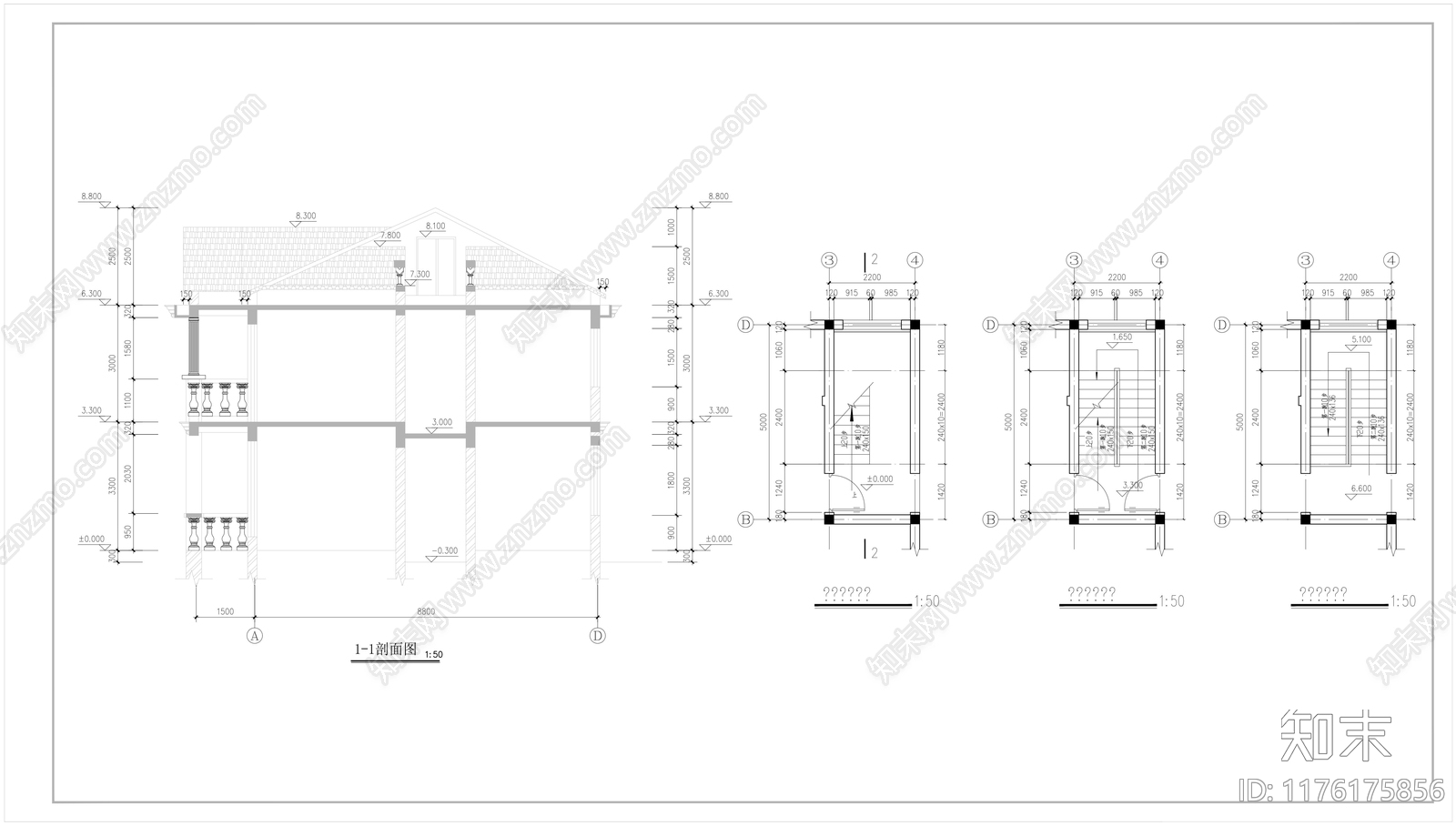 欧式别墅建筑施工图下载【ID:1176175856】