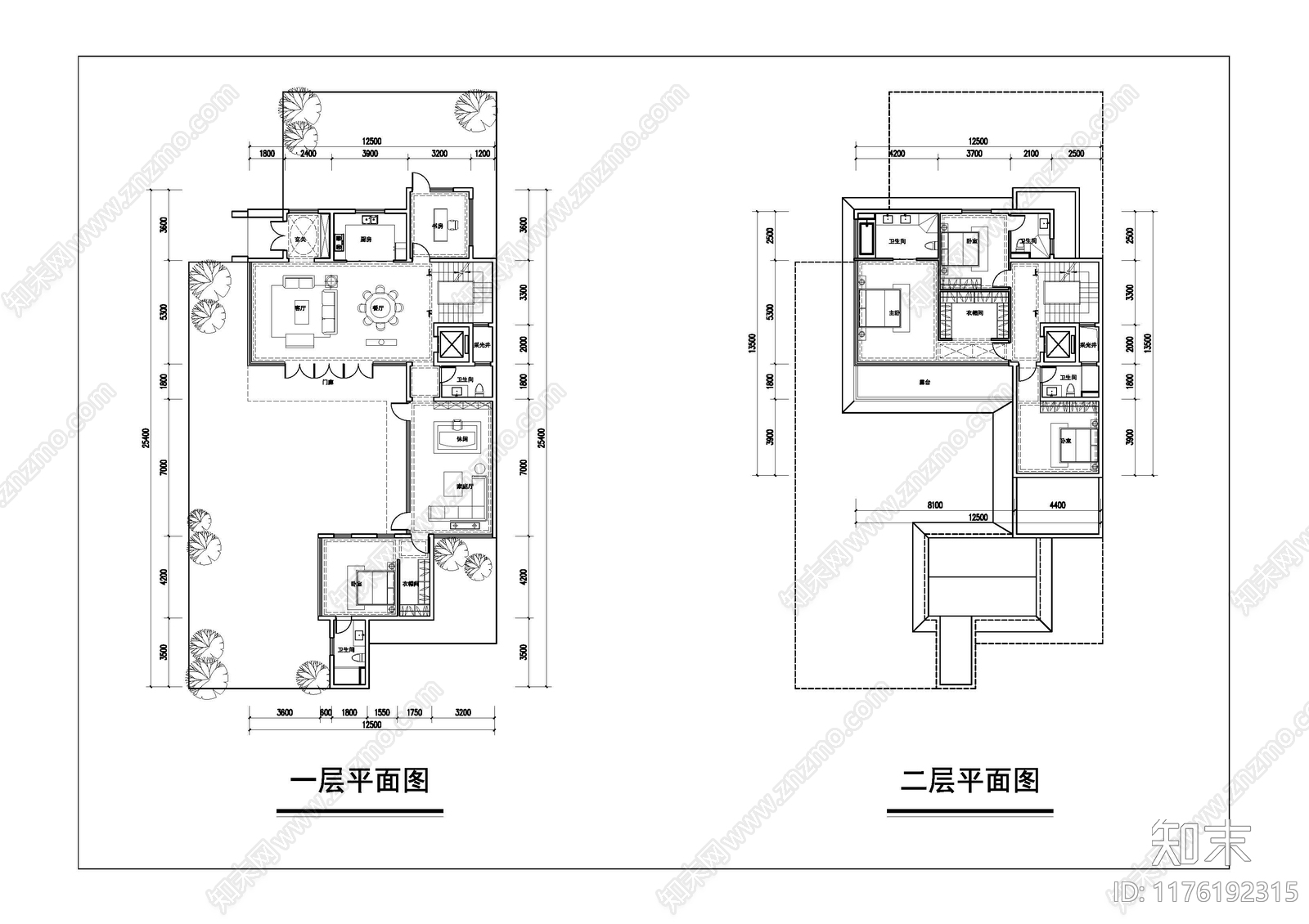 现代新中式别墅建筑cad施工图下载【ID:1176192315】