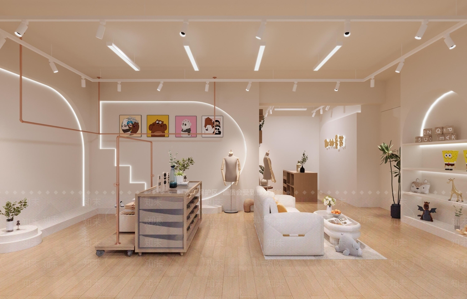 奶油原木服装店3D模型下载【ID:1176219263】