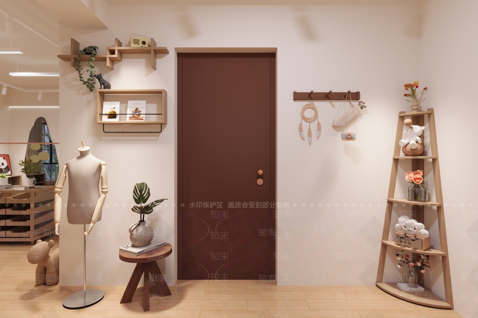 奶油原木服装店3D模型下载【ID:1176219263】